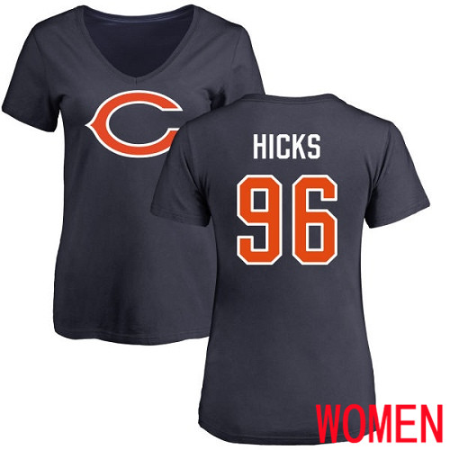 Chicago Bears Navy Blue Women Akiem Hicks Name and Number Logo NFL Football #96 T Shirt